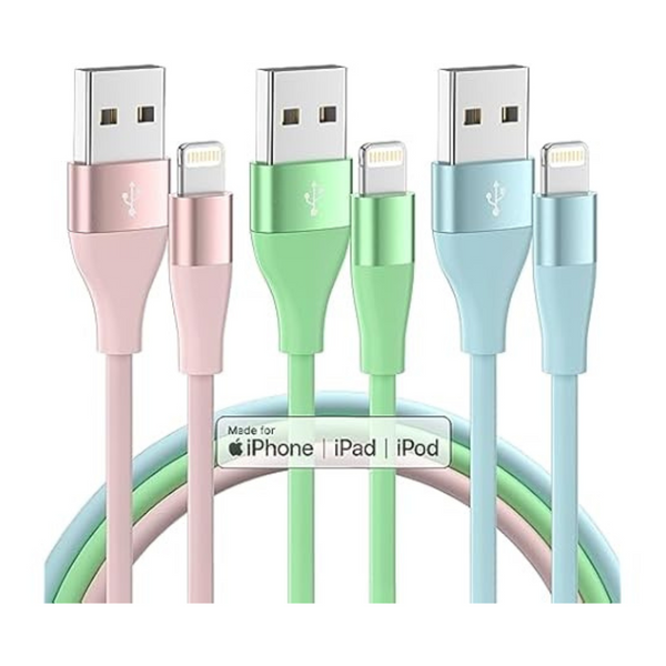 3-Pack 10ft Apple MFi Certified USB-A To Lightning Charging Cables