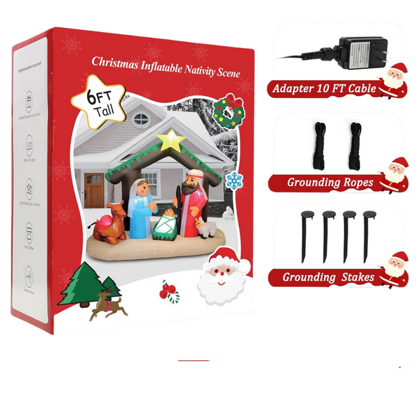 FunFanso 6ft Christmas Inflatable Nativity Scene With LED Lights