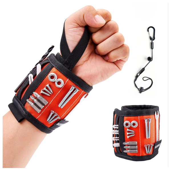 Magnetic Wristband For Tools With Coiled Lanyard