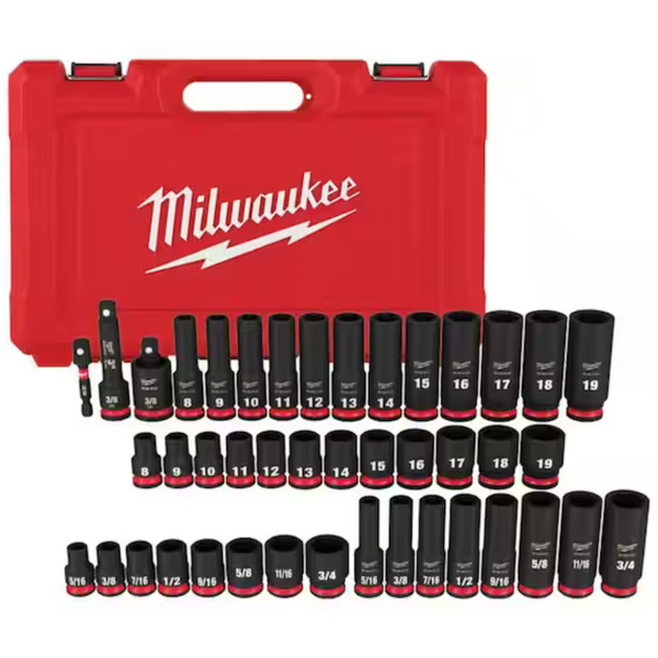 43-Piece Milwaukee Shockwave 3/8" SAE/Metric 6 Point Impact Socket Set