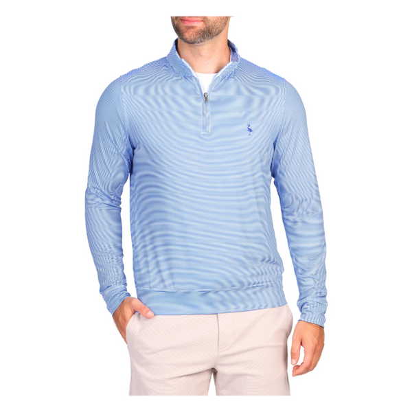 TailorByrd Men's Micro Stripe Print Quarter Zip Performance Polo (Blue)