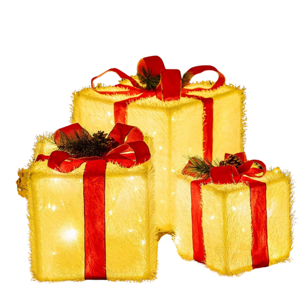 3-Pack Pre-Lit 60 LED Light Up Christmas Present Boxes