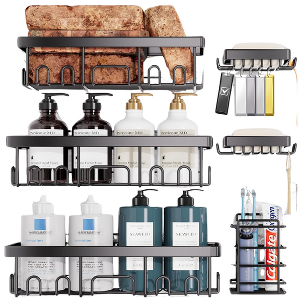 6-Piece Veken Bathroom Shower Caddy Organizer Kit (Black)