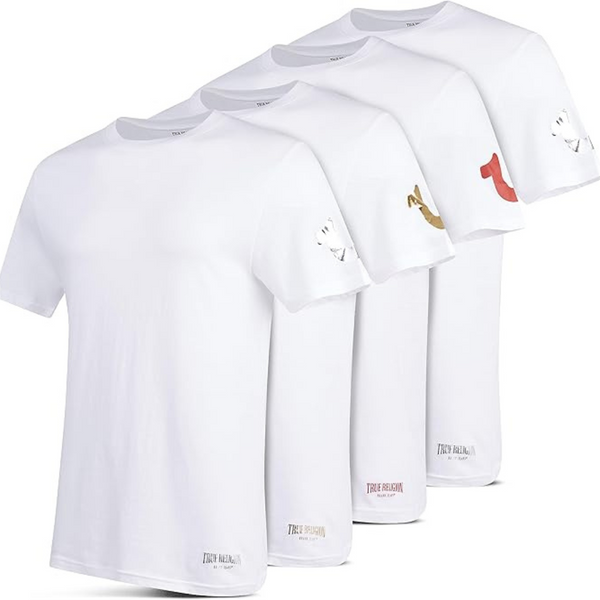 4-Pack True Religion Men's 100% Cotton Crew Neck Lightweight Undershirts