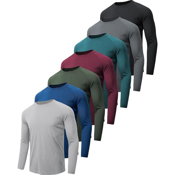 7-Pack Men's Quick Dry Moisture Wicking Long Sleeve T-Shirts