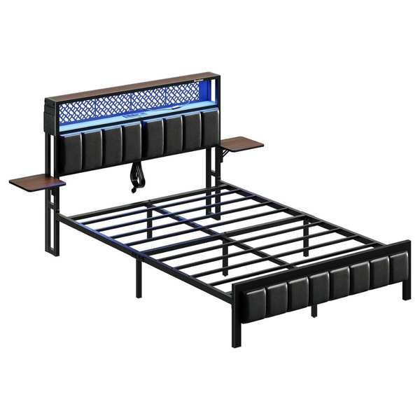 Bestier Bed Frame with Upholstered Headboard & Charging Station (Full)
