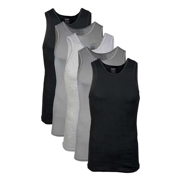 5-Pack Gildan Men's A-shirts Tanks Undershirt (Black/Sport Grey/Charcoal)