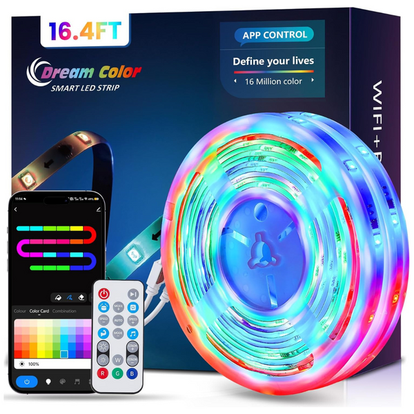 Sunlinkco RGB+IC 16.4ft Smart Bluetooth Color Changing LED Strip Lights