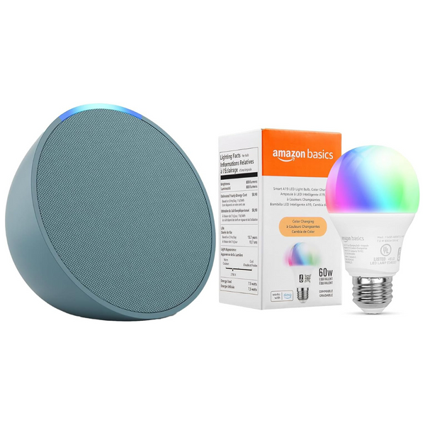 Amazon Echo Pop Compact Smart Speaker (4 Color Options) W/ Smart Color Bulb