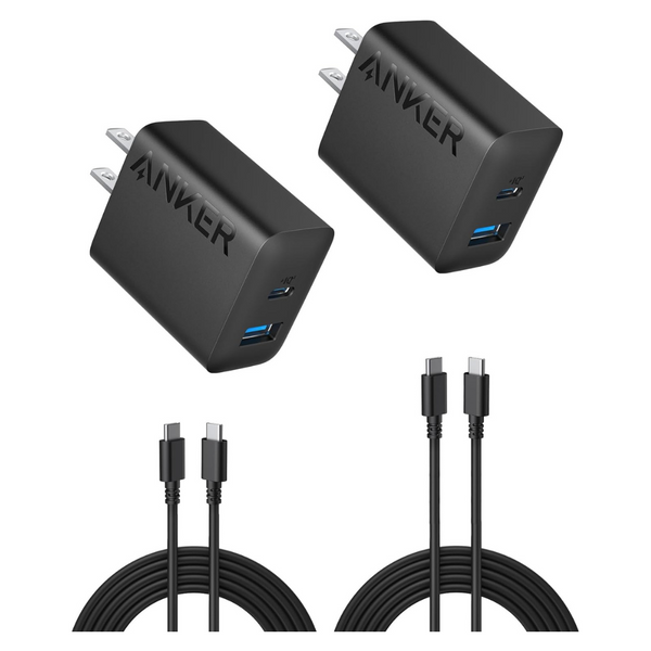 2-Pack Anker 20W Dual USB Port Wall Charger Adapter W/ 5Ft USB-C Cable
