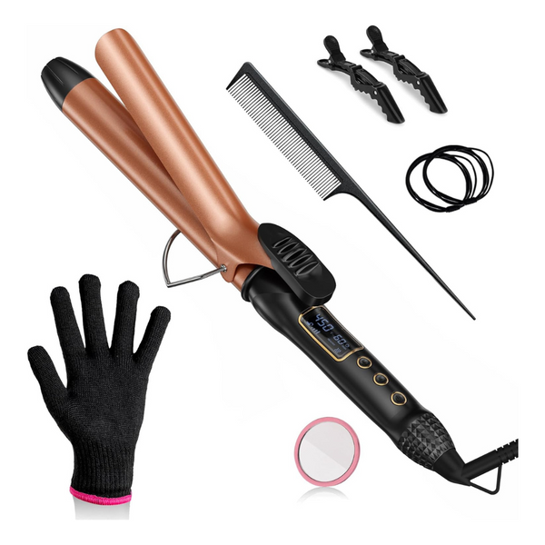 8-In-1 Ceramic Long Barrel 1.25" Curling Iron With Heat Resistant Glove