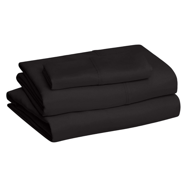 Amazon Basics Lightweight Super Soft Breathable Microfiber 3-Piece Bed Sheet Set (Twin, Black, Solid)