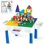 PicassoTiles 585 Pc Kids Activity Table with Magnetic Tiles And Bricks, Storage Bins And Extra Add-On Toys