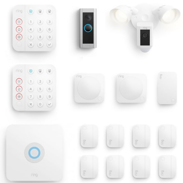 14-Piece Ring Video Doorbell Pro 2 with Ring Floodlight Cam and Ring Alarm
