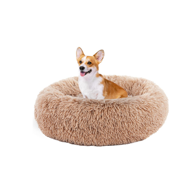 Sweetcrispy 24"Anti-Anxiety Anti-Slip Round Fluffy Plush Faux Fur Pet Bed