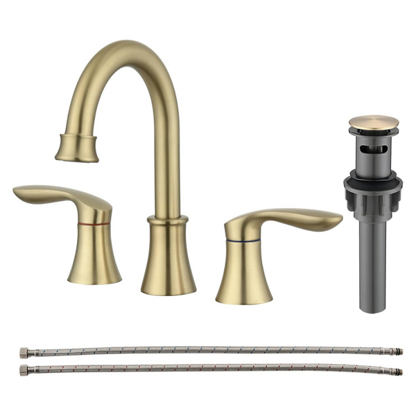 Besfelos 8" Widespread Bathroom Sink Faucet, Brushed Golden