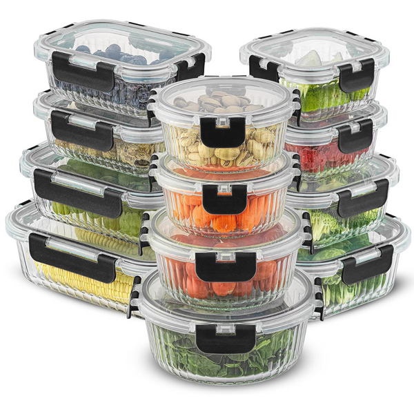 24-Piece JoyJolt 12 Airtight Fluted Glass Storage Containers With Lids
