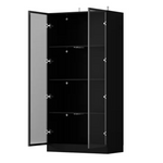 Black Wood Display Cabinet With Tempered Glass Doors & 3-Color LED Lights