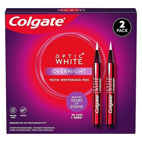 Colgate Optic White Overnight Teeth Whitening Pen (35 Nightly Treatments Per Pen, 2 Pack)