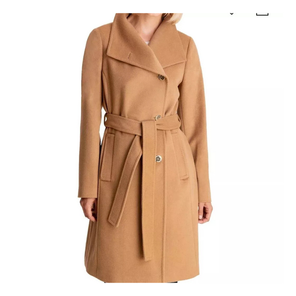 Michael Kors Asymmetric Belted Wool Blend Coat (3 Colors)