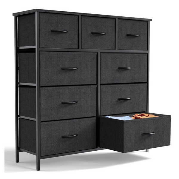 Yangming 9 Drawer Fabric Dresser For Bedroom (Black)