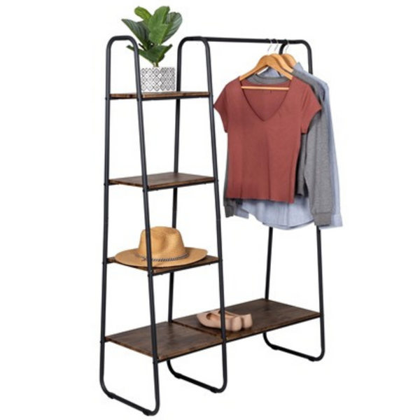 Honey-Can-Do Freestanding Metal Clothing Rack with Wood Shelves
