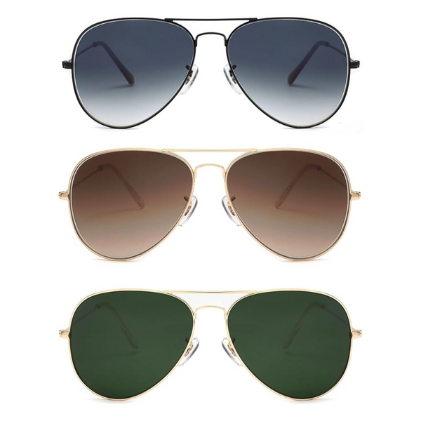 3-Pack Unisex Classic UV Blocking Aviator Sunglasses (Various)
