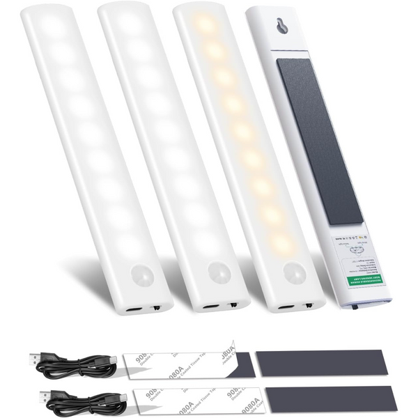 4-Pack Rechargeable Motion Sensor Under Cabinet Lights w/ 2 Colors