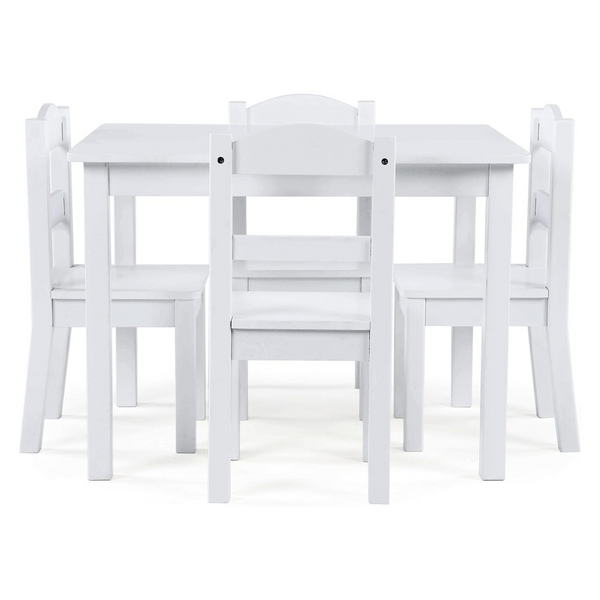 Humble Crew White Kids Wood Table And 4 Chairs Set