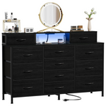 Black Dresser with LED Lights and Power Outlets
