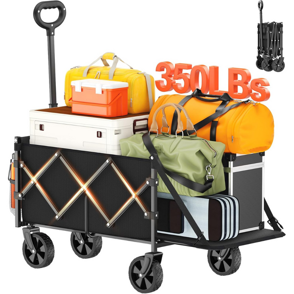 Collapsible Large Capacity Heavy Duty Folding Wagon w/ Extended Tailgate