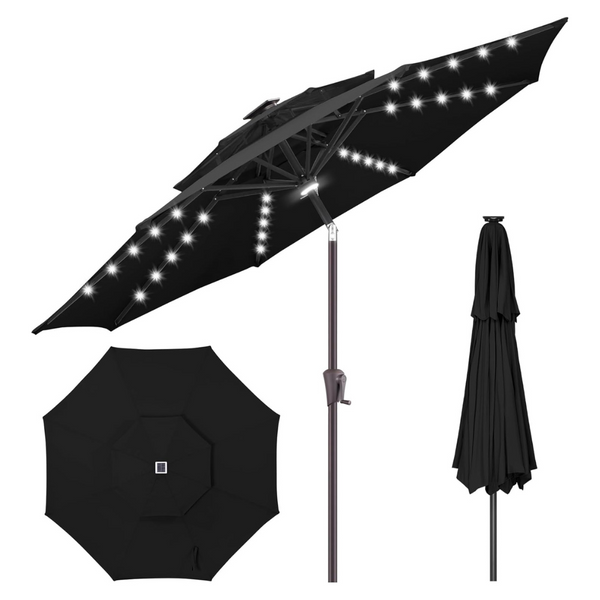 Flame & Shade 7.5 ft Solar Powered Outdoor Market Patio Table Umbrella