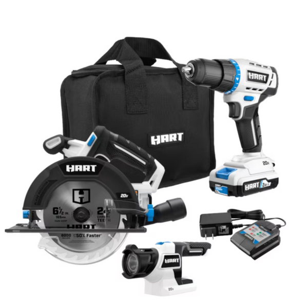 HART 20V 3-Tool Combo Kit (Drill, 6-1/2″ Circular Saw, And LED Light)