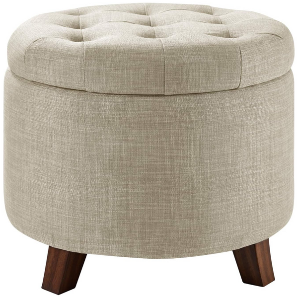Amazon Basics Upholstered Tufted Storage Round Ottoman Footstool