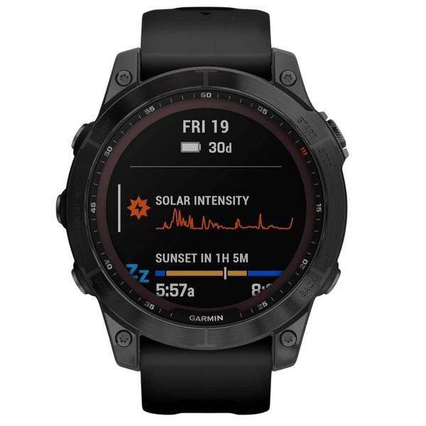 Garmin Fenix 7 Sapphire Solar, Adventure Smartwatch, Solar Charging Capabilities, Rugged Outdoor GPS Watch, Touchscreen, Health And Wellness Features, Black DLC Titanium With Black Band