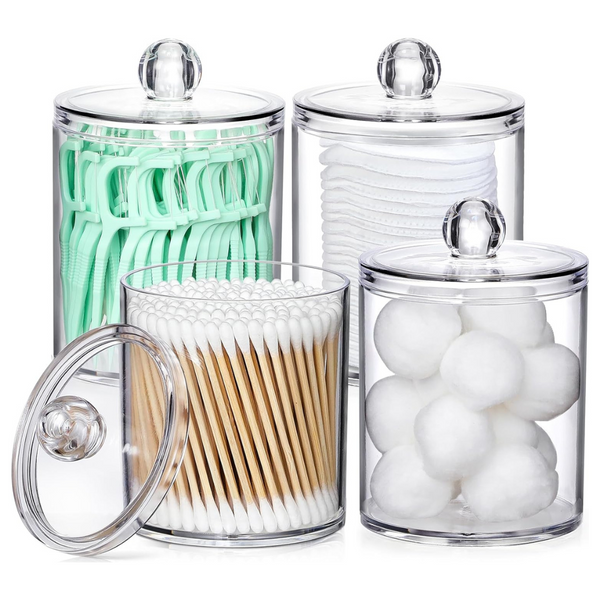 Aozita 4 Pack Of Acrylic Qtip Holder Dispenser Apothecary Jar Set