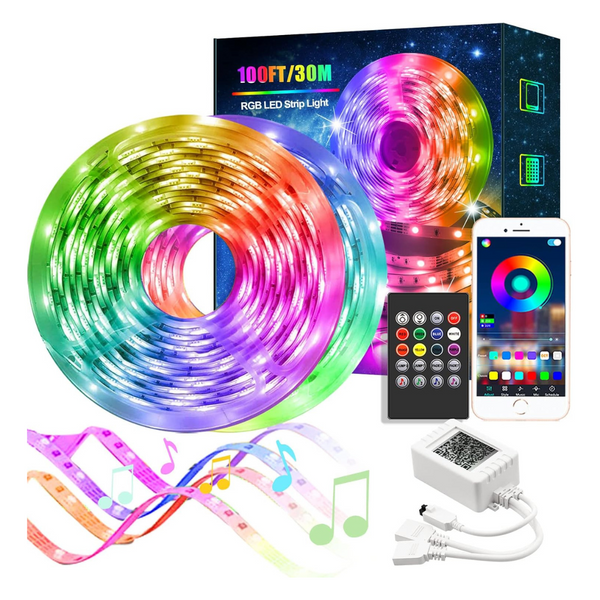 100ft Color Changing Smart RGB LED Strip Lights With Music Sync And APP