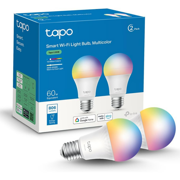 2-Pack TP Link 60W Equivalent Tapo Smart Light Bulbs Compatible With Alexa