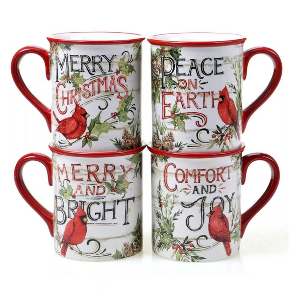 Set Of 4 Certified International Evergreen Christmas Mugs, 16oz