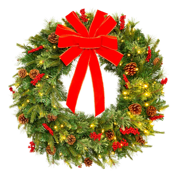Best Choice Products 24" Pre-Lit Christmas Wreath Artificial Holiday Accent