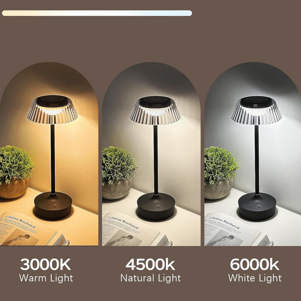 Cordless Rechargeable Battery Operated 3 Color Stepless Table Lamp