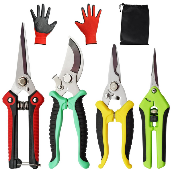 4 Pack Garden Pruning Shears with Stainless Steel Blades & bag