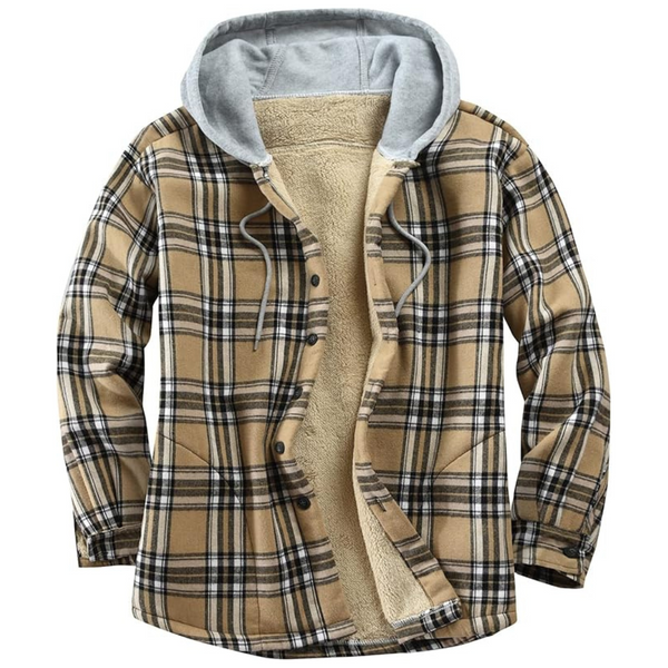 Derbars Men's Cotton Fleece Lined Flannel Plaid Jacket Shirts w/ Hood