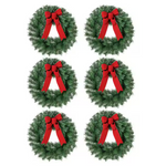 6-Pack 24" Unlit Artificial Christmas Wreath With Red Bow
