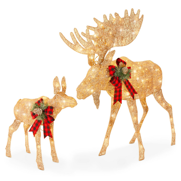 2-Piece Best Choice Products Moose Family Lighted Christmas Yard Set