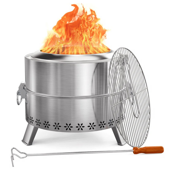 Alayjha 16"Hx21'W Outdoor Stainless Steel Smokeless Fire Pit With Stand