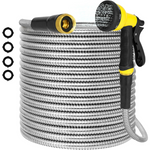 25ft Amoox Stainless Steel Metal Garden Water Hose with Nozzles