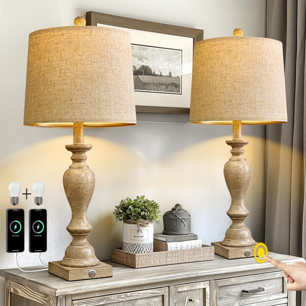 Set of 2 Portres 25.75" Farmhouse 3-Way Dimmable Table Lamp Set
