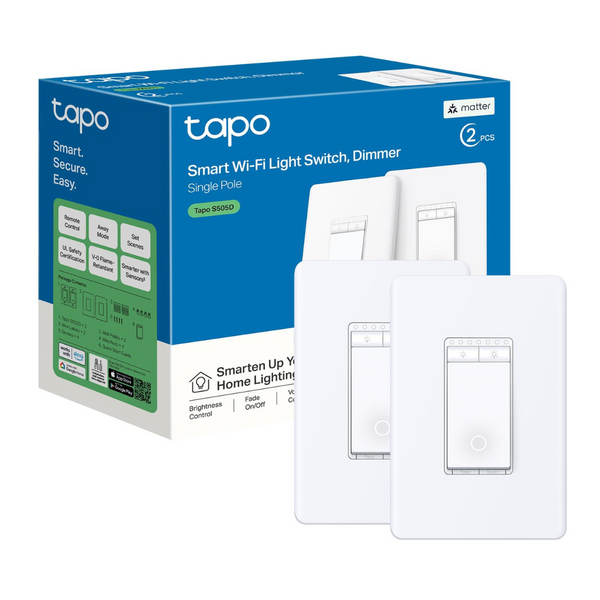 2-Pack TP-Link Tapo Matter Smart WiFi Dimmer Light Switch
