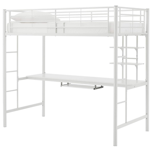 Walker Edison Timothee Urban Industrial Metal Double Over Computer Desk Bunk Bed